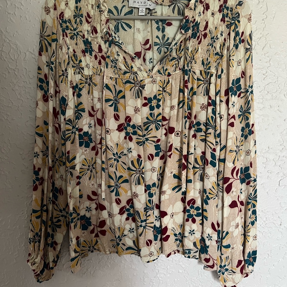 Hayden Cream Blouse with V-Neck and Pleated Design
